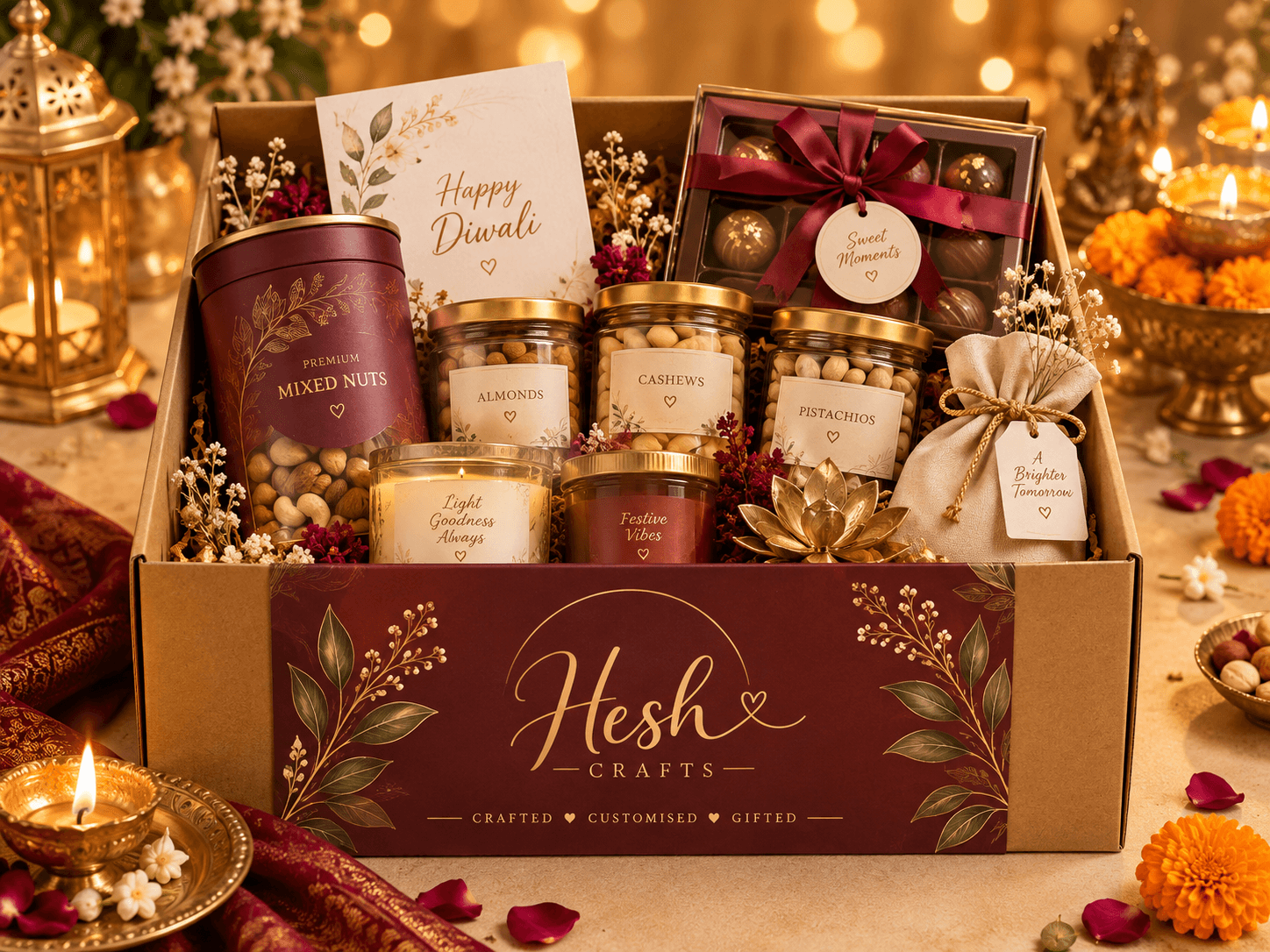Medium hamper contents laid out